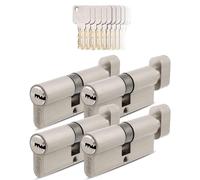 GERCAR Juego de 4 Cilindros 30/30 de Cierre Uniforme Con Pomo y 20 Llaves, Cerradura de 60 mm, Longitud: 60 mm, A: 30 B: 30 mm, Latón Macizo Mate