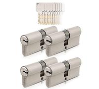 GERCAR Juego de 4 cilindros de cerradura 35/35 con cierre uniforme, incluye 20 llaves, 70 mm, latón mate