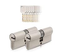 GERCAR Pro 2 cilindros de cierre 40/40 con cierre uniforme, juego de 2 cilindros de perfil con 10 llaves, cerradura de 80 mm, 2 cilindros - Longitud: 80 mm, A: 40 B: 40 - Latón Macizo