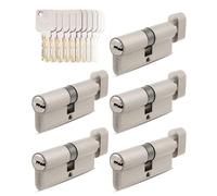 GERCAR Pro 5 cilindros de pomo 35/35 de cierre uniforme, juego de 5 cilindros con pomo incl. 25 llaves, 70 mm, cerradura para puerta de 5 cilindros - Longitud: 70 mm, A: 35 B: 35 - Latón macizo mate