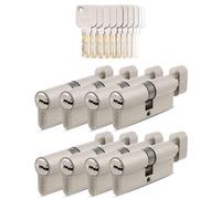 GERCAR Pro 8 cilindros 30/30 de cierre uniforme, juego de 8 cilindros de cierre con pomo y 40 llaves, cerradura de 60 mm, 8 cilindros - Longitud: 60 mm, A: 30 B: 30 - Latón mate macizo