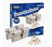 GERCAR Pro Cilindros de perfil 40/50 Juego de 2 cilindros dobles de cierre sólido Cilindro de cerradura - Latón mate - Incluye 10 llaves - Llave reversible - Longitud: 90 mm, A:40 B:50-2x