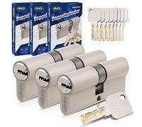 GERCAR Pro Gleichschließend - Juego de 3 cilindros de cerradura para puerta (3 cilindros 45/45, incluye 15 llaves), longitud: 90 mm, A:45, B:45, latón mate macizo