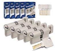 GERCAR Pro Igualmente Cerrando 5 Cilindros de Pomo 45/45 Juego de 5 Cerraduras con Pomo incl. 25 Llaves - 90 mm Cerradura de Puerta Cilindro de Seguridad Juego de 5 Cilindros - Longitud: 90mm, A:45 B