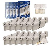GERCAR Pro Juego de 12 cilindros de cierre unificado 30/30 con pomo incl. 60 llaves - Cerradura de puerta de cilindro de 60 mm, juego de 12 cilindros - Longitud: 60 mm, A: 30 B: 30 - Latón mate