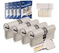 GERCAR Pro - Juego de 4 cilindros con la misma llave 30/40 (4 cilindros de perfil, incluye 20 llaves, cerradura para puerta de 70 mm, A:30, B:40, sistema de cierre)