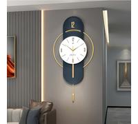 GERHWASH Reloj de pared grande y moderno sin ruido de tictac, pieza de diseño en azul, 42 x 84 cm, reloj de pared de metal con péndulo para sala de estar y espacios modernos
