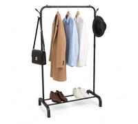 Gerimport Perchero Burro de Pie Metálico para Ropa, Colgador de Ropa con Barra Superior y Ganchos Laterales, Perchero Recibidor para Dormitorio, Vestidor y Oficina, Negro, 146 x 90 x 44 cm