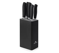 Gerlach 1760 Juego de Cuchillos de Cocina en Bloque 5 piezas - Cuchillos Afilados de Acero Inoxidable - Mango Antideslizante - Bloque Elegante de Madera de Haya - Cocina Moderna - Pure Negro