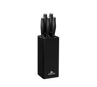 Gerlach 1760 Juego de Cuchillos de Cocina en Bloque 5 piezas - Cuchillos Afilados de Acero Inoxidable - Mango Ergonómico con Indicador de Función - Bloque con Inserto Extraíble - Comfort Negro