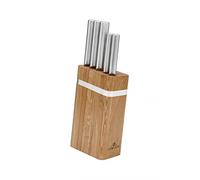 Gerlach Ambiente Juego de 5 Cuchillos de Cocina con Bloque, Acero Inoxidable, Madera de Roble, Cuchillo de Chef, para Pan, para Verduras