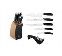Gerlach Deco Bloque de 5 Cuchillos con Afilador, Acero Inoxidable, Madera de Haya, Cuchillo de Pan, de Verduras, Negro