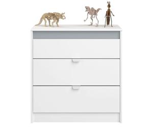 Germain dormitorio juvenil blanco y gris: cama y 2 cajones, armario 2 puertas, escritorio y cómoda 3 cajones