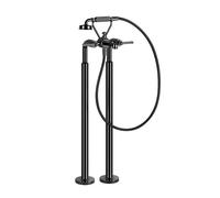 Gessi Venti20 mezclador monomando de bañera/ducha, con caño, flexo y teleducha, 2 vías, proyección 250mm, montaje en suelo, 65128706, Color: PVD negro metálico