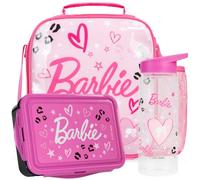 Get Trend Barbie Bolsa Termica Porta Alimentos Set, 3 Piezas Botella de Agua y Bento Box Fiambrera con Compartimentos, Sin BPA, para Colegio, Guarderia y Viajes (Rosa Barbie)