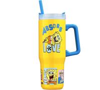 Get Trend Bob Esponja Vaso Térmico 920 ml, Botella Acero Inoxidable, Vaso con Pajita y Asa, Mantiene Hielo 42H Frío 12H Calor 8H, Taza Cafe, BPA Free, Regalo Original (Amarillo SpongeBob)