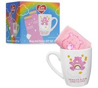 Get Trend Care Bears Taza Ceramica & Calcetines Mujer Chica, EU 35-41, Taza Cafe Te 315ml Calcetines Divertidos, Set Regalo Adultos Adolescentes (Blanco/Rosa Care Bears)
