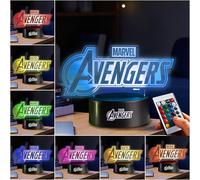 Get Trend Disney Avengers LED Lampara Noche, Alimentado por USB y Batería Lamparas de Mesa y Cabecera con 16 Colores, 4 Modos con Brillo Ajustable (Multi Avengers)