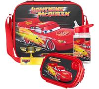 Get Trend Disney Cars Bolsa Termica Infantil con Fiambrera Almuerzo Botella Agua Niños 3 Piezas Bolsa Merienda Botellas Loncheras Material Escolar (Negro Cars)