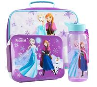 Get Trend Disney Frozen Bolsa Térmica Infantil Set 3 Piezas, Lunch Bag 5 L, Botella 640 ml y Bento Box 2 L con Compartimentos (Turquesa/Morado Frozen)