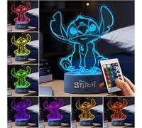 Get Trend Disney Stitch LED Lampara Noche, Alimentado por USB y Batería Lamparas de Mesa y Cabecera con 16 Colores, 4 Modos con Brillo Ajustable (Multi Stitch)