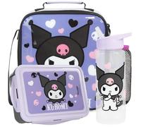 Get Trend Hello Kitty Kuromi Bolsa Termica Porta Alimentos Set, 3 Piezas Botella de Agua y Bento Box Fiambrera con Compartimentos, Sin BPA, para Colegio, Guarderia y Viajes (Morado Kuromi)