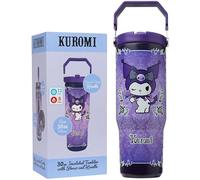 Get Trend Kuromi Sanrio Botella Termica con Pajita y Asa 850ml, Vaso Térmico Antigoteo Reutilizable, Taza Acero Inoxidable, Bebidas Frías y Calientes (Morado Kuromi)