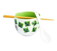 Get Trend Minecraft Bol Ramen 600ml con Palillos y Cuchara, Juego 3 Piezas Cuencos Ceramica Japonés para Sopa Fideos Noodles, Vajilla Hogar y Cocina (Multi Minecraft)