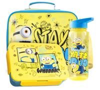 Get Trend Minions Bolsa Termica Infantil Set, 3 Piezas Bolsa Isotermica 5L, Botella Agua 640ml y Bento Box 2L, Sin BPA, Ligera y Resistente, Set de Almuerzo Infantil (Amarillo/Azul Minions)