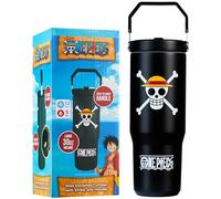 Get Trend One Piece Botella Termica con Pajita y Asa 850ml, Vaso Térmico Antigoteo Reutilizable, Taza Acero Inoxidable, Bebidas Frías y Calientes (Negro One Piece)