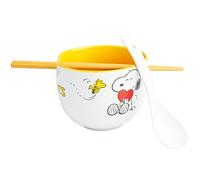 Get Trend Peanuts Snoopy Bol Ramen 600ml con Palillos y Cuchara, Juego 3 Piezas Cuencos Ceramica Japonés para Sopa Fideos Noodles, Regalos Hogar (Multi Peanuts Snoopy)