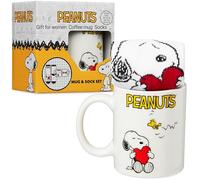 Get Trend Peanuts Snoopy Taza y Calcetines Mujer, Taza Ceramica 340 ml con Calcetines Divertidos, Set Regalo para Adolescentes y Mujeres (Rojo Snoopy)