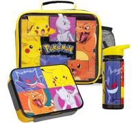 Get Trend Pokemon Bolsa Isotermica 4L, Set Niños, 3 Piezas, Botella Agua 600 ml con Pajita y Caja Bento con Compartimentos, Set Fiambrera, Libre de BPA, Colegio y Guardería