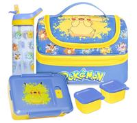 Get Trend Pokemon Bolsa Termica Infantil, Set Niños, 3 Piezas, Bolsa Isotermica, Botella Agua 600 ml y Bento Box con 2 Compartimentos, Sin BPA, para Colegio, Guardería y Picnic (Blue/Multi Pokemon)