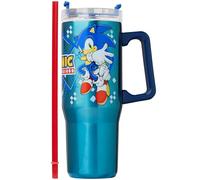 Get Trend SONIC THE HEDGEHOG Vaso Termico Pajita y Tapa 940ml, Taza Acero Inoxidable Doble Pared, Botella Libre BPA Niños Adultos Reutilizable (Azul Sonic/Shadaw)