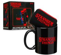 Get Trend Stranger Things Taza Ceramica & Calcetines Mujer Hombre, EU 40-45, Taza Cafe Te 315ml Calcetines Divertidos, Set Regalo Adultos Adolescentes (Rojo/Negro Stranger Things)