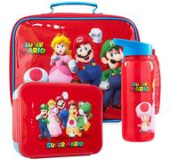 Get Trend Super Mario Bolsa Termica Infantil Aislante Set, 3 Piezas Lunch Bag, Botella Agua 640ml y Bento Box con Compartimentos, Sin BPA, Ligero y Resistente, para Colegio y Picnic (Rojo/Multi Mario)
