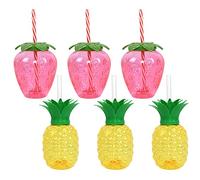 GETBSTOOP 3/6PCS Taza hawaiana de fiesta de verano 500ml Taza para beber con forma de piña/fresa Tazas tropicales de verano con pajita Decoración creativa para fiesta de cumpleaños