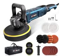 GEVEELIFE - Pulidora de 152.4 mm/177.8 mm (6/7 pulgadas) con 1600 W de potencia, pulidora rotativa para coche, cera, 7 velocidades variables, 1000-3500 RPM, mango desmontable para lijar, pulir