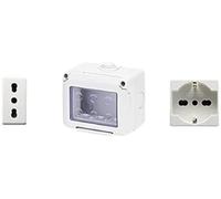 Gewiss Caja para aparatos 27 Combi protegida 3 plazas Gris RAL 7035 IP55 con 1 Toma Schuko Blanca, 1 Toma bivalente Blanca