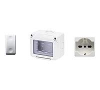 Gewiss Caja para aparatos 27 Combi protegida 3 plazas Gris RAL 7035 IP55 con n.º 1 Toma Schuko Blanca, 1 Interruptor Blanco