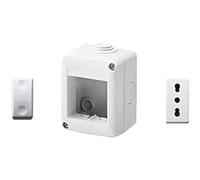 Gewiss Contenedor para aparatos 27 Combi protegido 2 plazas gris RAL 7035 IP40 con Nr. 1 enchufe bivalente blanco. 1 interruptor blanco