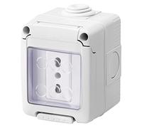 Gewiss GW27841DY - Caja completa de dispositivos serie System Stagno, con toma 2P+T 16 a bivalente, estándar italiano, IP55, gris Ral 7035