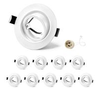 GeyouLux 10x Focos Empotrables GU10 Marco Blanco, Orientable 45°, Marco Metálico Ø84mm Plano, Corte 68-75mm, Casquillo Cerámico GU10 230V, Spot Redondo Sin Bombilla