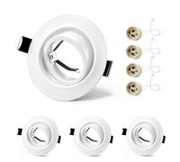 GeyouLux 4x Focos Empotrables GU10 Marco Blanco, Orientable 45°, Marco Metálico Ø84mm Plano, Corte 68-75mm, Casquillo Cerámico GU10 230V, Spot Redondo Sin Bombilla
