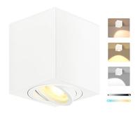 GeyouLux Foco LED de Superficie Blanco Regulable, 80x84mm Foco de Techo Cuadrado, Orientable 30°, con Módulo LED 5W 500LM 230V, 3CCT 3000K/4000K/6500K, 1 Unidad