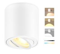 GeyouLux Foco LED de Superficie Blanco Regulable, Ø80x84mm Foco de Techo Redondo, Orientable 30°, con Módulo LED 5W 500LM 230V, 3CCT 3000K/4000K/6500K, 1 Unidad