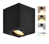 GeyouLux Foco LED de Superficie Negro Regulable, 80x84mm Foco de Techo Cuadrado, Orientable 30°, con Módulo LED 5W 500LM 230V, 3CCT 3000K/4000K/6500K, 1 Unidad