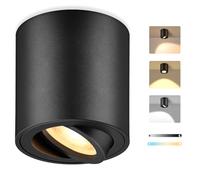 GeyouLux Foco LED de Superficie Negro Regulable, Ø80x84mm Foco de Techo Redondo, Orientable 30°, con Módulo LED 5W 500LM 230V, 3CCT 3000K/4000K/6500K, 1 Unidad