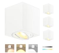 GeyouLux Focos LED de Superficie Blanco Regulables, 80x84mm Focos de Techo Cuadrados, Orientables 30°, con Módulo LED 5W 500LM 230V, 3CCT 3000K/4000K/6500K, 4 Unidades